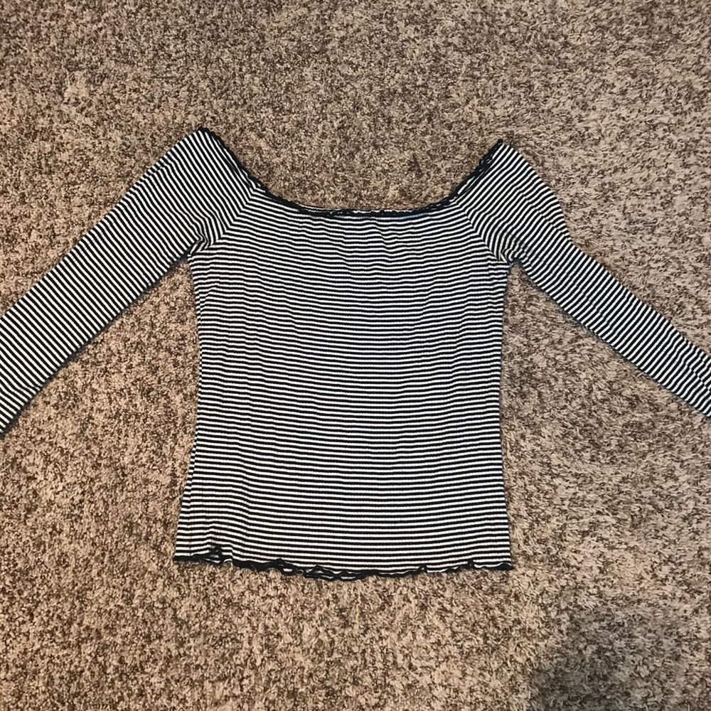 off the shoulder, black striped shirt